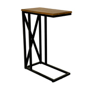 GHomeUK Natural Wooden Top C-Shape Side Table with Black Metal Base - BDABD